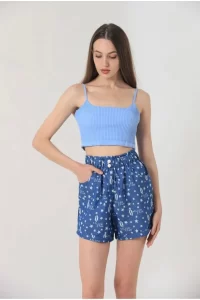 Star Pattern Blue Shorts, women.