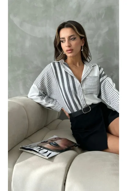 Stripe patterned white shirt models 5