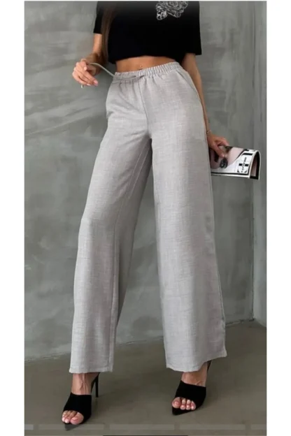 Gray loose fit linen trousers 5