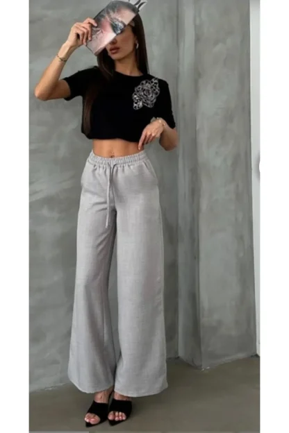 Gray loose fit linen women's trousers 7
